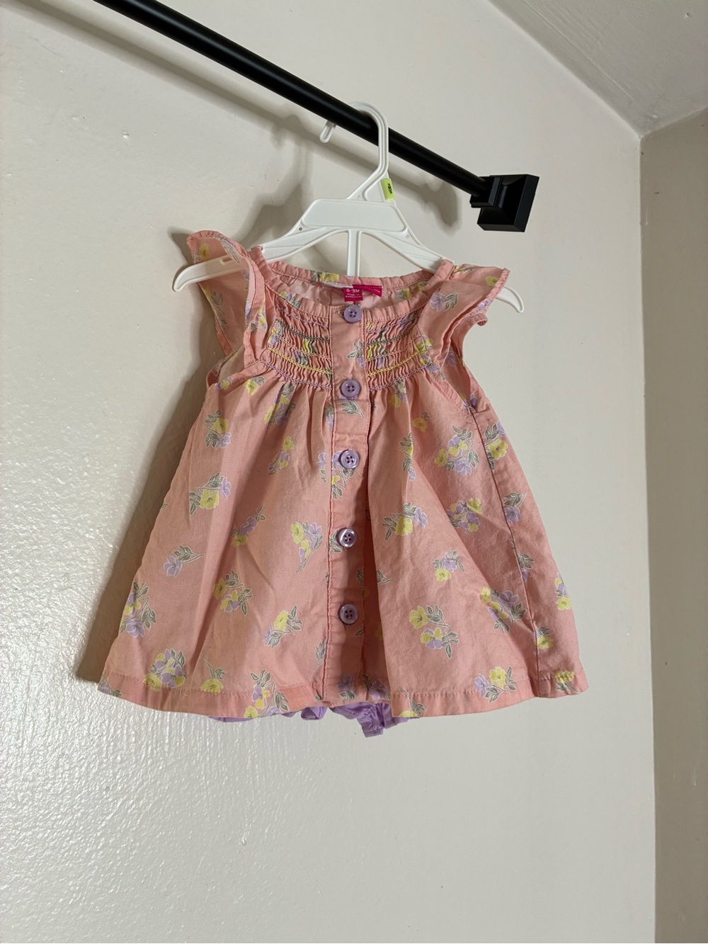 6-9M Penelope Mack Pink Floral Smocked Baby Girl Top & Shorts Set
